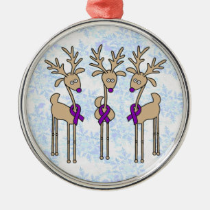 Purple Ribbon Reindeer (Crohn's & Colitis) Metal Ornament