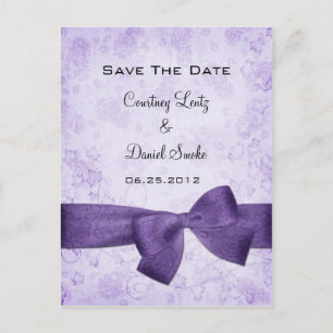 Purple Ribbon Save The Date Announcement Postcard