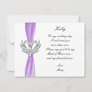 Purple Ribbon Silver Swans Maid Of Honour Card