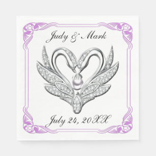Purple Ribbon Silver Swans Paper Napkins