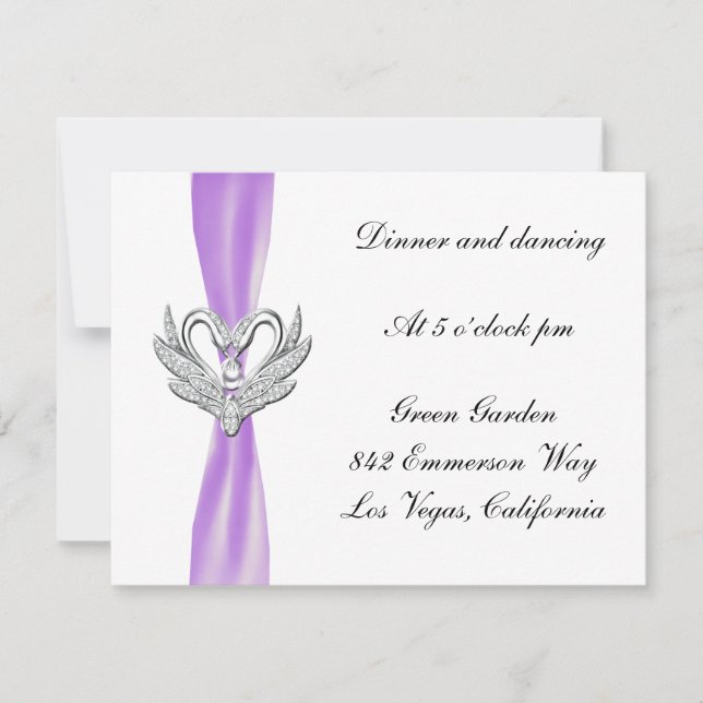 Purple Ribbon Silver Swans Reception Card (Front)
