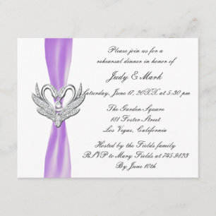 Purple Ribbon Silver Swans Rehearsal Dinner Invite
