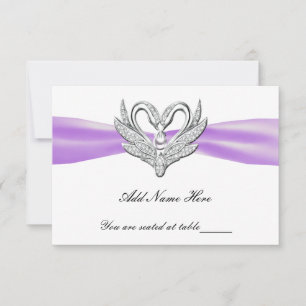 Purple Ribbon Silver Swans Table Place Card