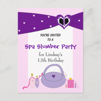 Purple Ribbon Spa Birthday Party Invitation