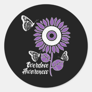 Purple Ribbon Sunflower Butterfly Overdose Awarene Classic Round Sticker