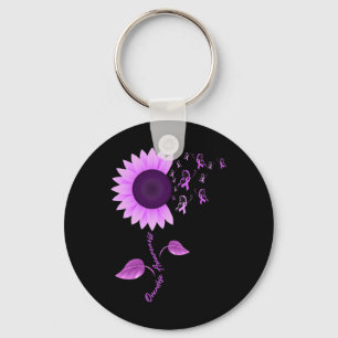 Purple Ribbon Sunflower Butterfly Overdose Awarene Keychain