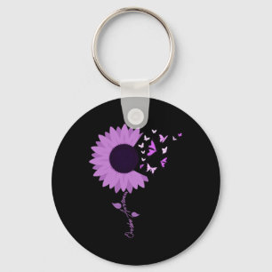 Purple Ribbon Sunflower Butterfly Overdose Awarene Keychain