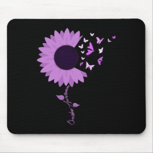 Purple Ribbon Sunflower Butterfly Overdose Awarene Mouse Pad