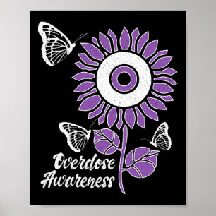 Purple Ribbon Sunflower Butterfly Overdose Awarene Poster