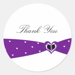 Purple Ribbon Thank You Classic Round Sticker