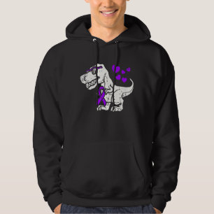 Purple Ribbon Trex Dino Epilepsy Awareness Kids Bo Hoodie