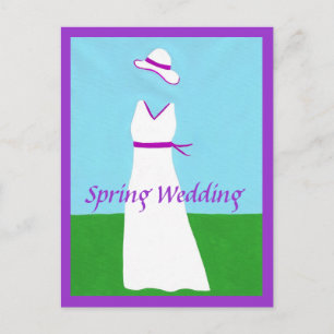 Purple Ribbon Wedding Dress Invitation Postcards