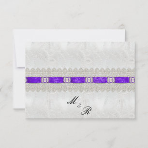 Purple Ribbon, White Satin Wedding RSVP Card