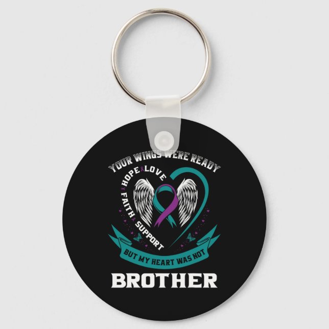 Purple Ribbon Wing Suicide Awareness Prevention Br Keychain (Front)