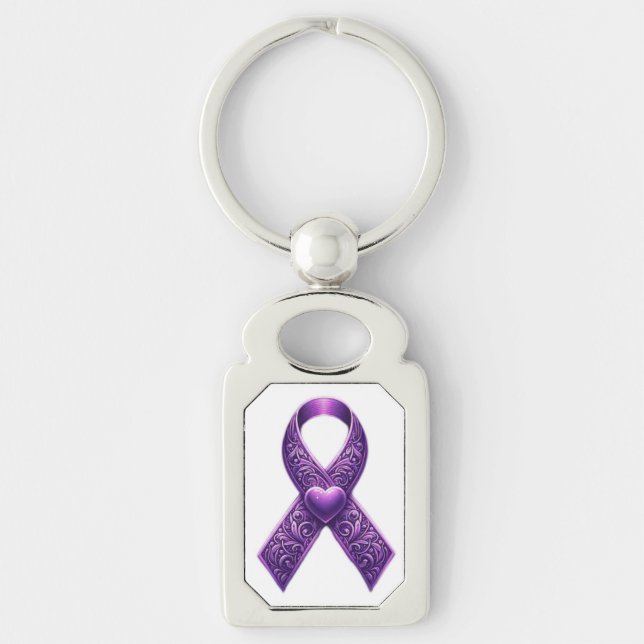 Purple Ribon Metal Keychain (Front)