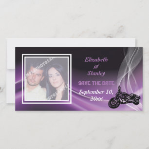 Purple road biker wedding Save the Date photo card