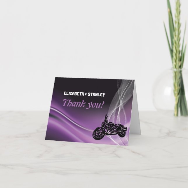 Purple road biker wedding Thank You note card (Front)