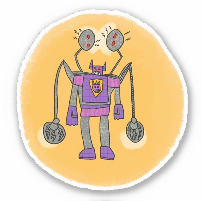 Purple Robot Comic Book Style Sticker (Front)