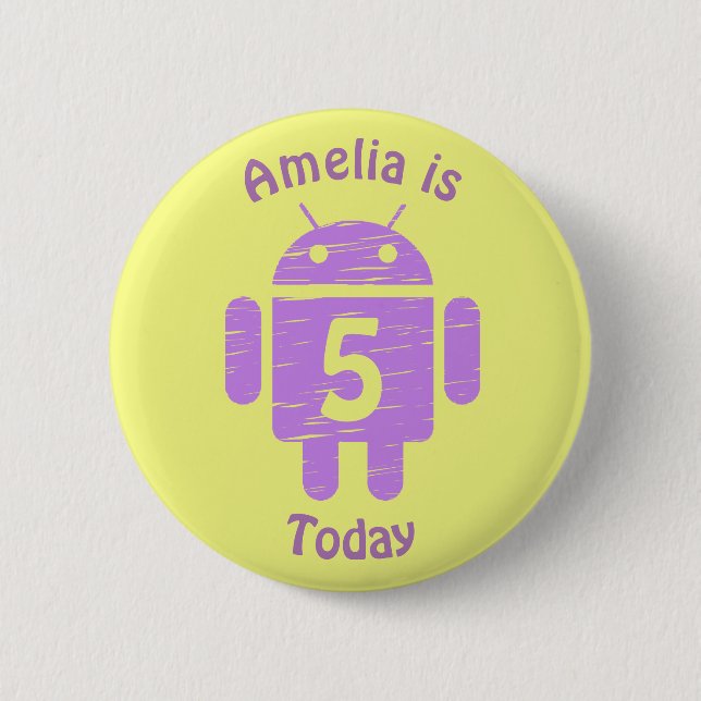Purple Robot Kids Custom Age Birthday 2 Inch Round Button (Front)