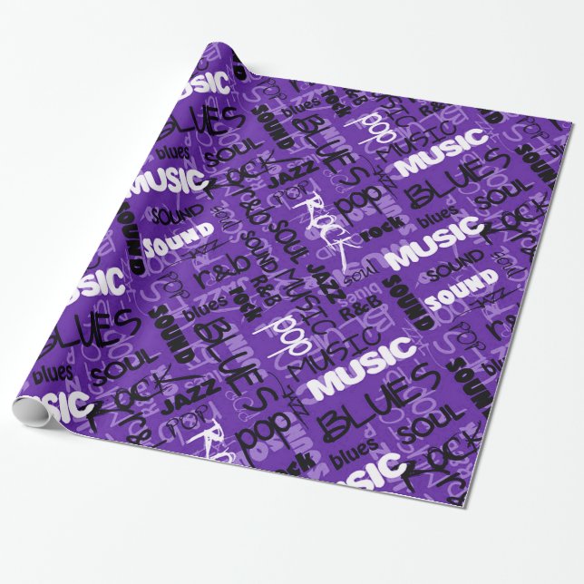 Purple Rock Pop R & B Music Text Wrapping Paper (Unrolled)