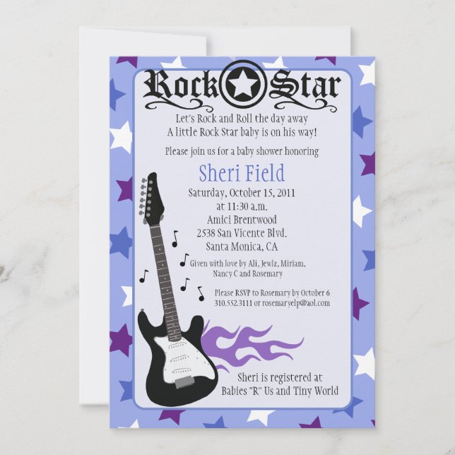 PURPLE ROCK STAR 5X7 BABY SHOWER - Rosemary Invitation (Front)
