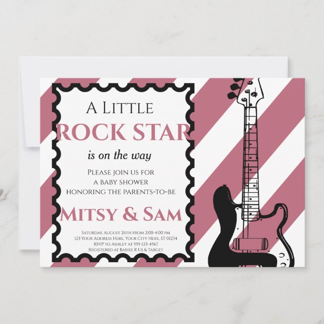 Purple Rock Star Rock a Bye Baby Shower Invitation (Front)
