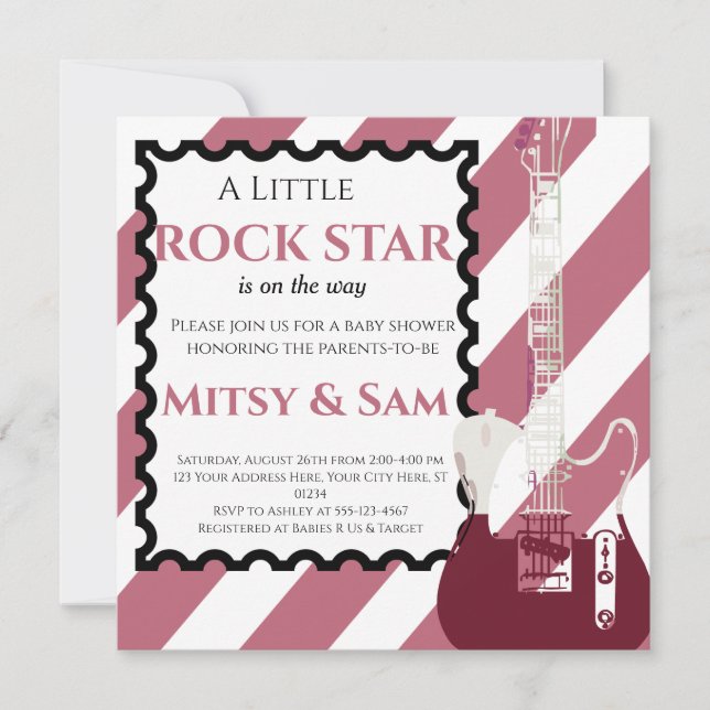 Purple Rock Star Rock a Bye Baby shower Invitation (Devant)