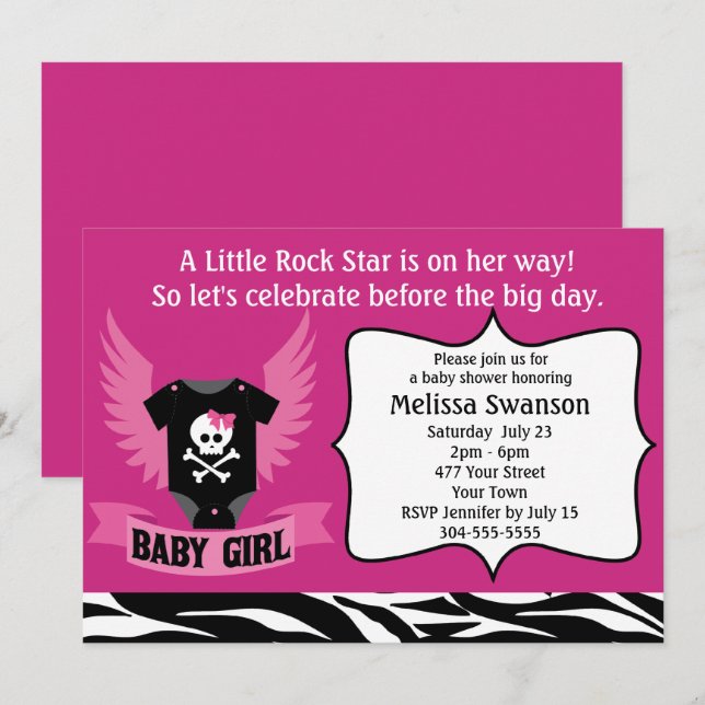 Purple Rock Star Skull Baby Shower Invitation (Front/Back)