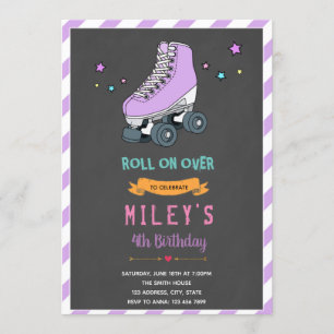 Purple Roller skate party invitation