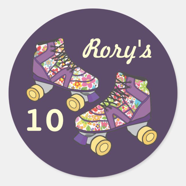 Purple Roller Skate Roller Skating Party Sticker (Front)