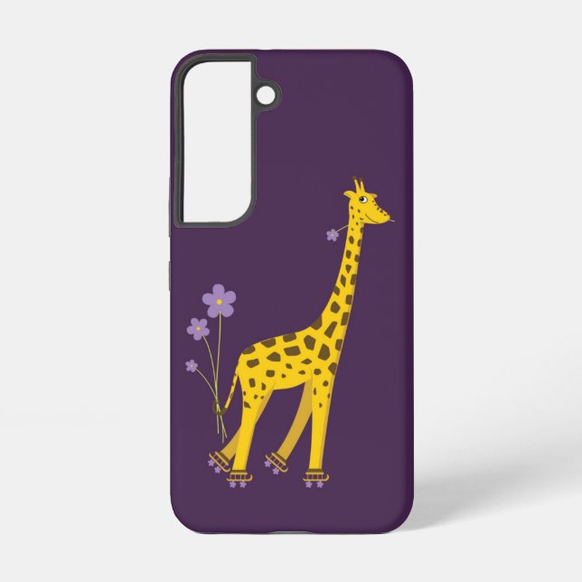 Purple Roller Skating Funny Cartoon Giraffe Samsung Galaxy S22 Case (Back)