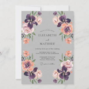Purple Romantic Floral Wedding Invitation