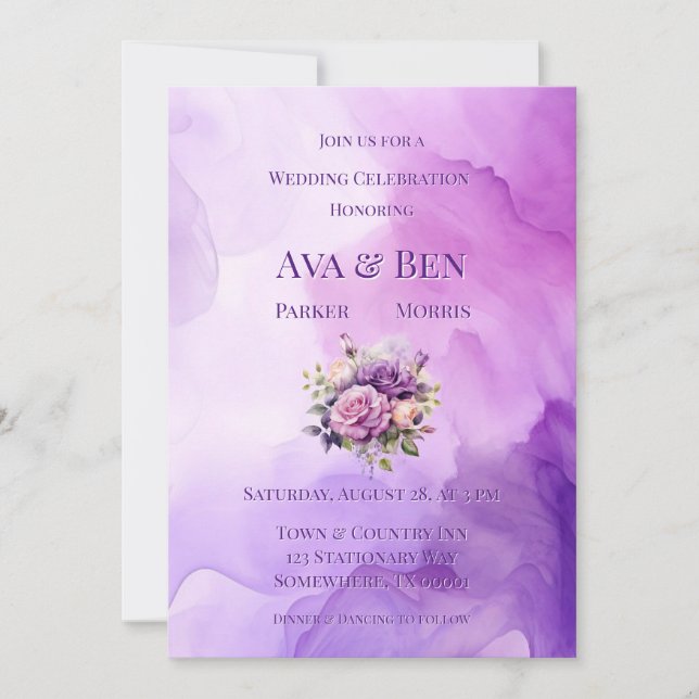 Purple Rose Alcohol Garden Wedding Celebration  Invitation (Front)