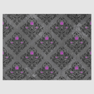 Purple Rose and Black Damask Decoupage Tissue Paper