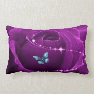 purple rose and blue butterfly lumbar pillow