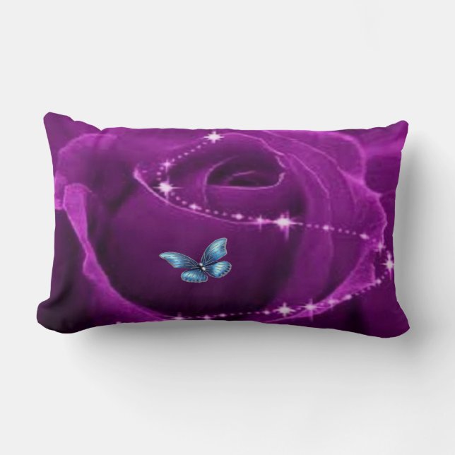 purple rose and blue butterfly lumbar pillow (Front)