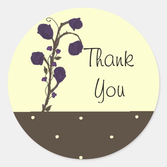 Purple Rose and Chocolate Thank You Classic Round Sticker (Front)