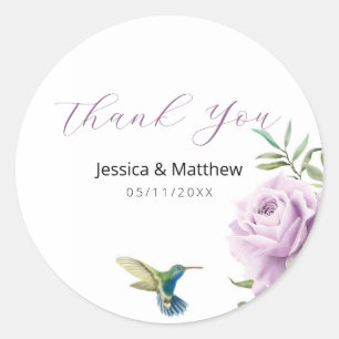 Purple Rose and Hummingbird Classic Round Sticker