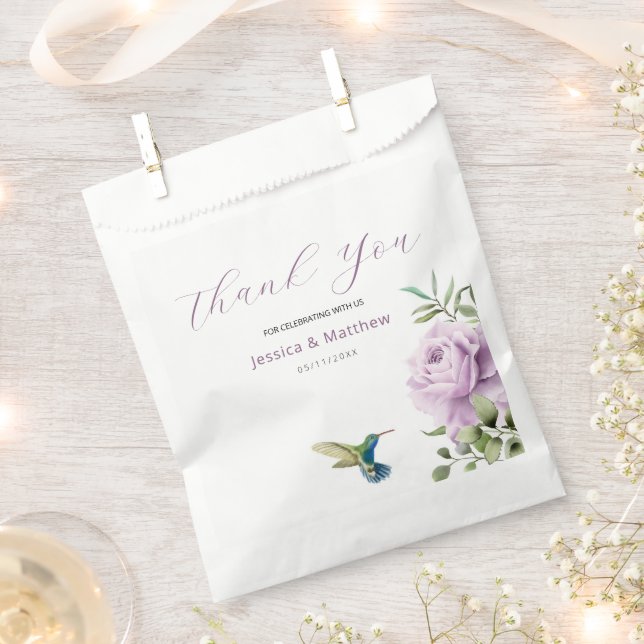 Purple Rose and  Hummingbird Favour Bag (Clipped)