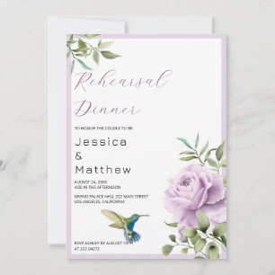 Purple Rose and  Hummingbird Rehearsal Dinner Invitation