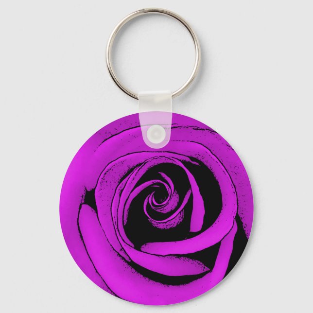 Purple Rose art sketch design keyring (Front)