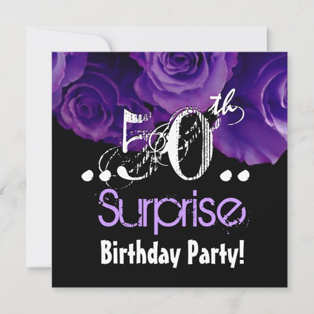 Purple Rose Bouquet 50th Surprise Birthday Party Invitation (Front)