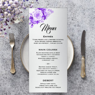Purple Rose Bouquet Shimmering Silver Wedding  Menu