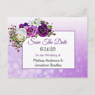 Purple Rose Bouquet Wedding Save the Date Announcement Postcard