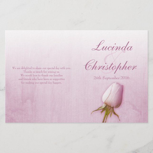 Purple rose bud lilac wedding programme (Front)