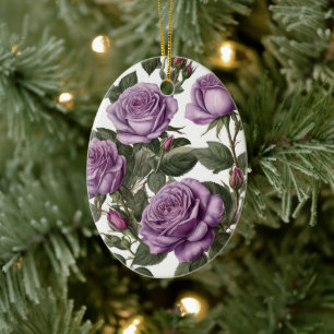 Purple Rose Budding Roses, Ceramic Ornament