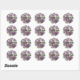 Purple Rose Budding Roses, Classic Round Sticker