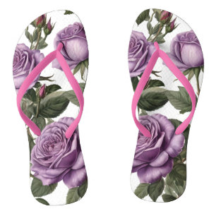 Purple Rose Budding Roses,  Flip Flops