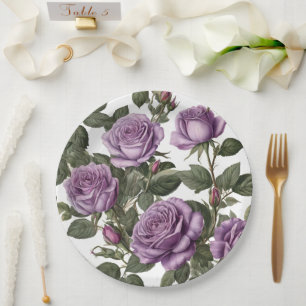 Purple Rose Budding Roses, Paper Plate