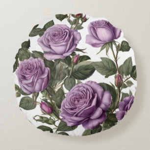 Purple Rose Budding Roses, Round Pillow